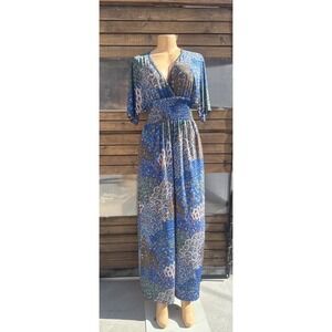 5th & Love Multicolor Peacock Print V-Neck Maxi Dress Women's Large